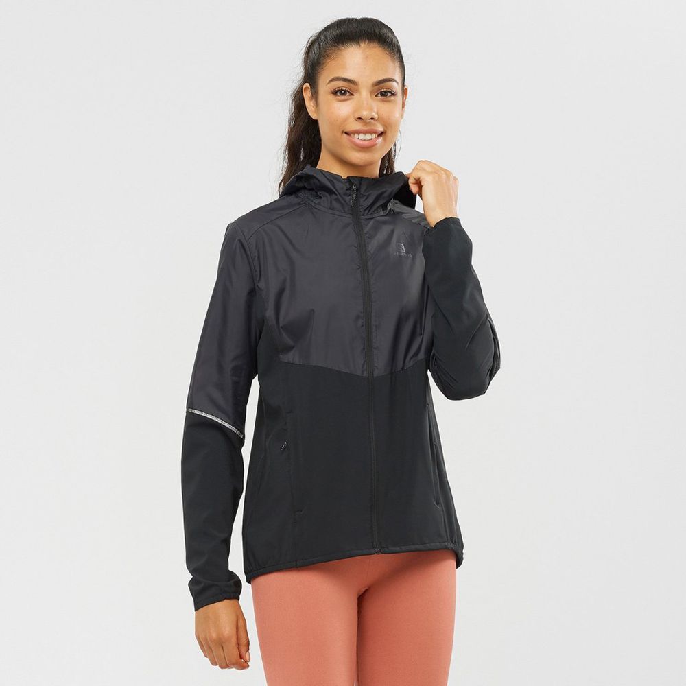 SALOMON AGILE FULL ZIP HOODIE Philippines - Women's Jackets - Black | 914735-WLS